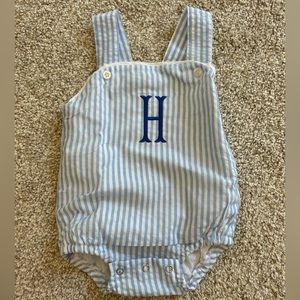 Seersucker Monogrammed “H” sunsuit
